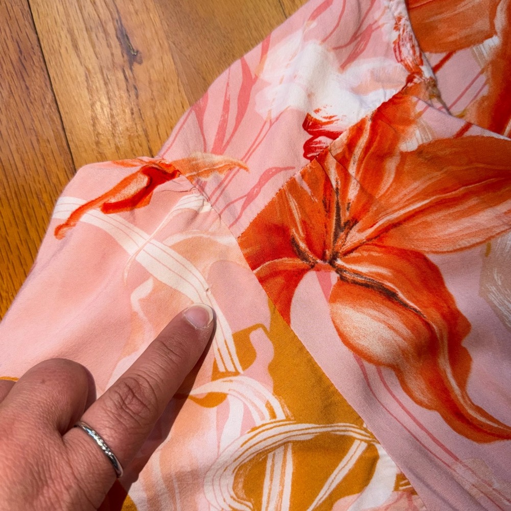 Abel the Label Pink Orange Floral High Low Maxi Dress Smocked Waist M Beach Boho - Picture 4 of 12